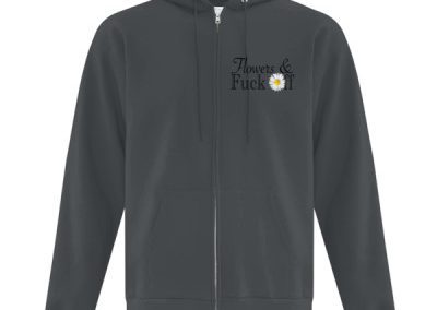 Zipper Hoodie with Black Logo on front dark grey heather colour